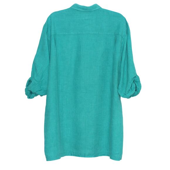 Vintage Paul Fredrick 100% Linen Button Up Blouse Teal Green XLT - Picture 5 of 7
